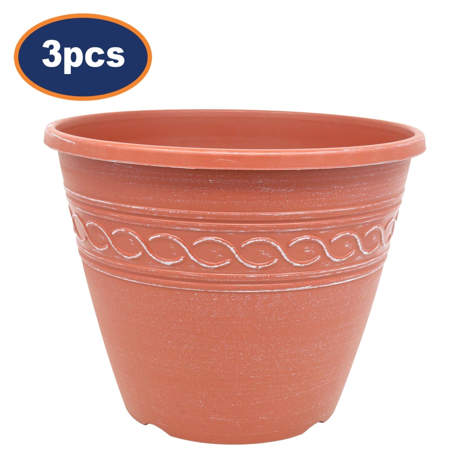 3Pcs 28cm Terracotta Infinity Round Planter With White Brush