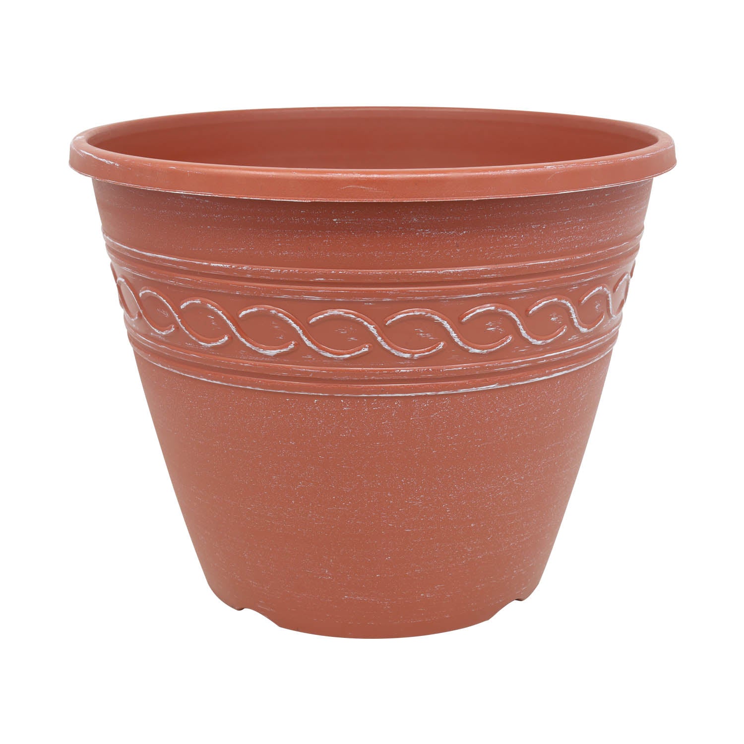 28cm Terracotta Infinity Round Planter With White Brush