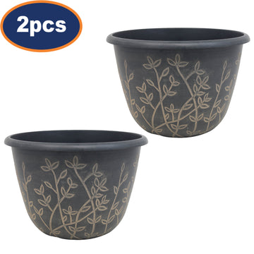 2Pcs 25cm Black Serenity Planter With Brown Wash Effect