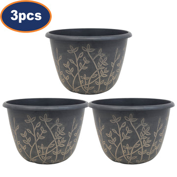 3Pcs 25cm Black Serenity Planter With Brown Wash Effect