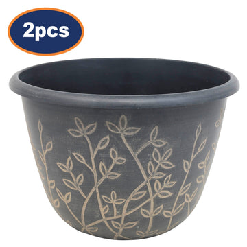 2Pcs 25cm Black Serenity Planter With Brown Wash Effect