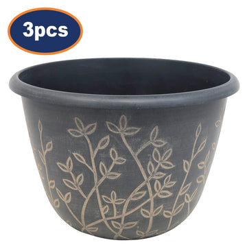 3Pcs 25cm Black Serenity Planter With Brown Wash Effect