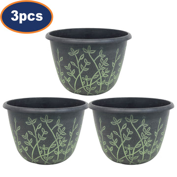 3Pcs 25cm Black Serenity Planter With Green Wash Effect