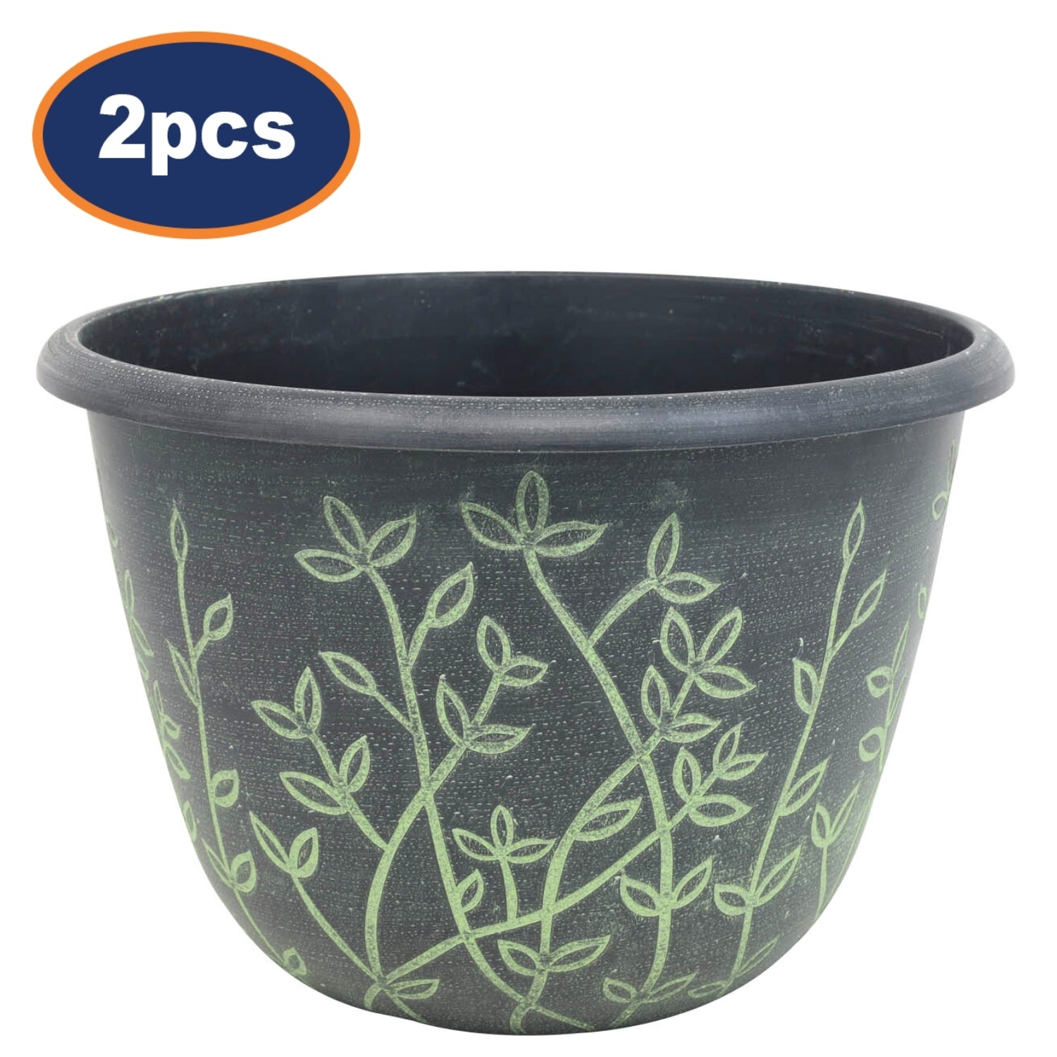 2Pcs 25cm Black Serenity Planter With Green Wash Effect