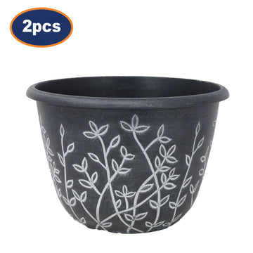 2Pcs 25cm Black & White Round Plastic Serenity Pot Planters