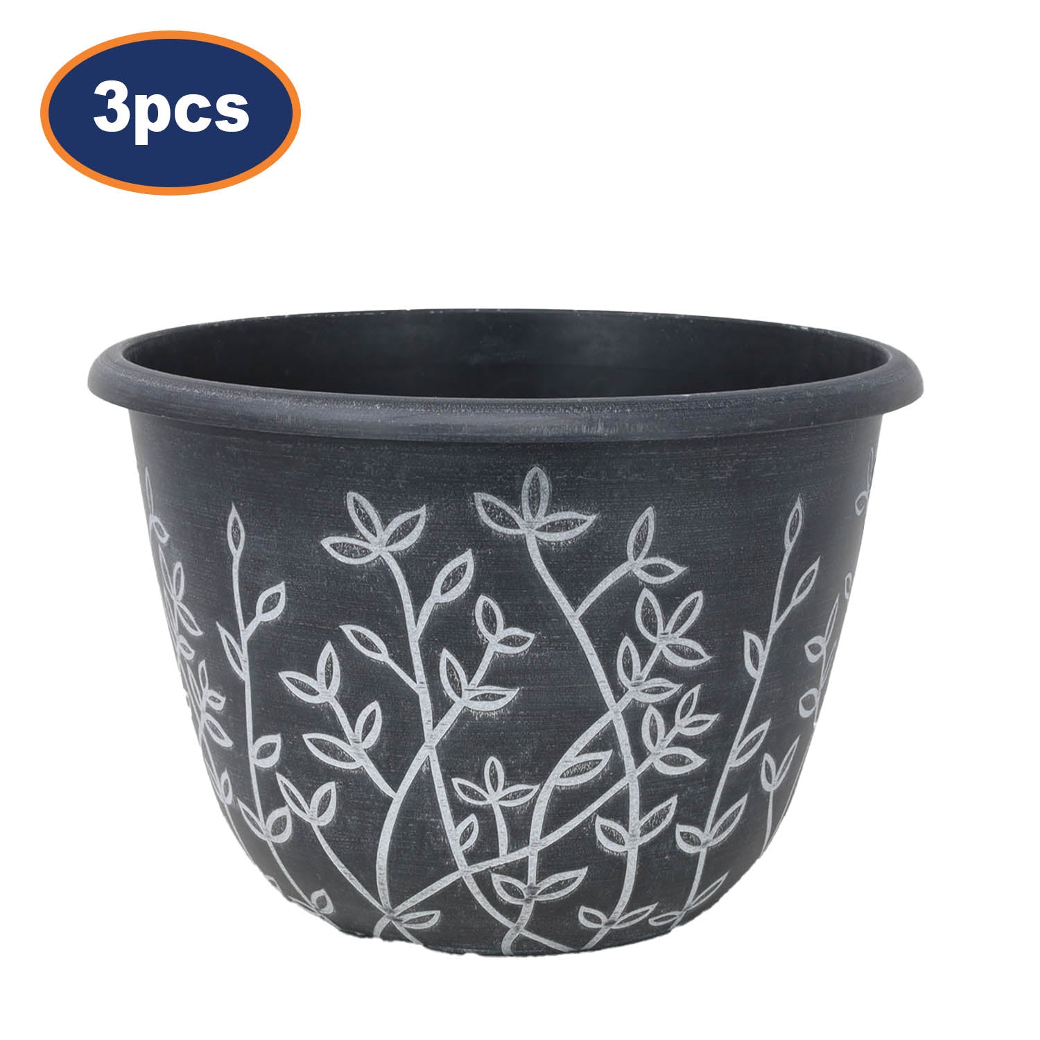 3Pcs 25cm Black & White Round Plastic Serenity Pot Planters