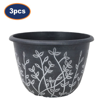 3Pcs 25cm Black & White Round Plastic Serenity Pot Planters