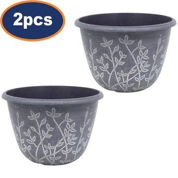 2Pcs 25cm Grey Serenity Planter With White Wash Effect