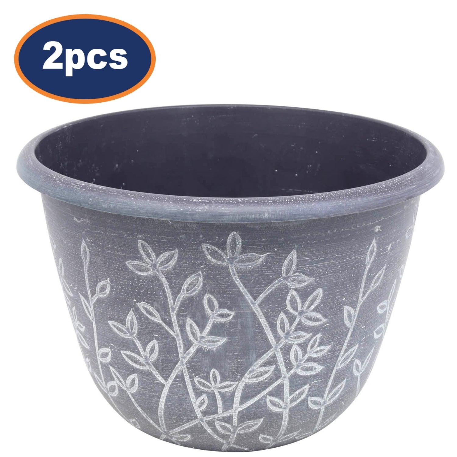 2Pcs 25cm Grey Serenity Planter With White Wash Effect