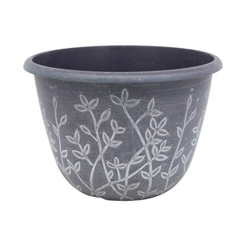 25cm Grey Serenity Planter With White Wash Effect Floral Design