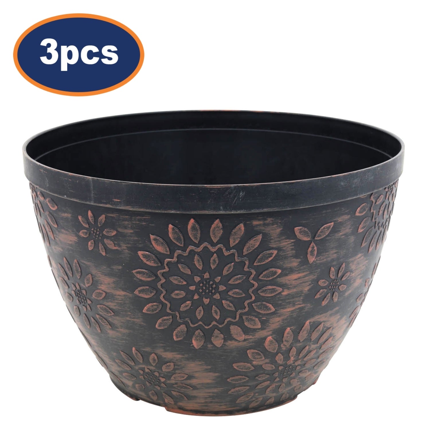 3Pcs 25cm Black Chengdu Pot Terracotta Brush Effect