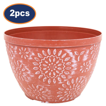 2Pcs 25cm Brown Chengdu Pot Terracotta White Brush Effect