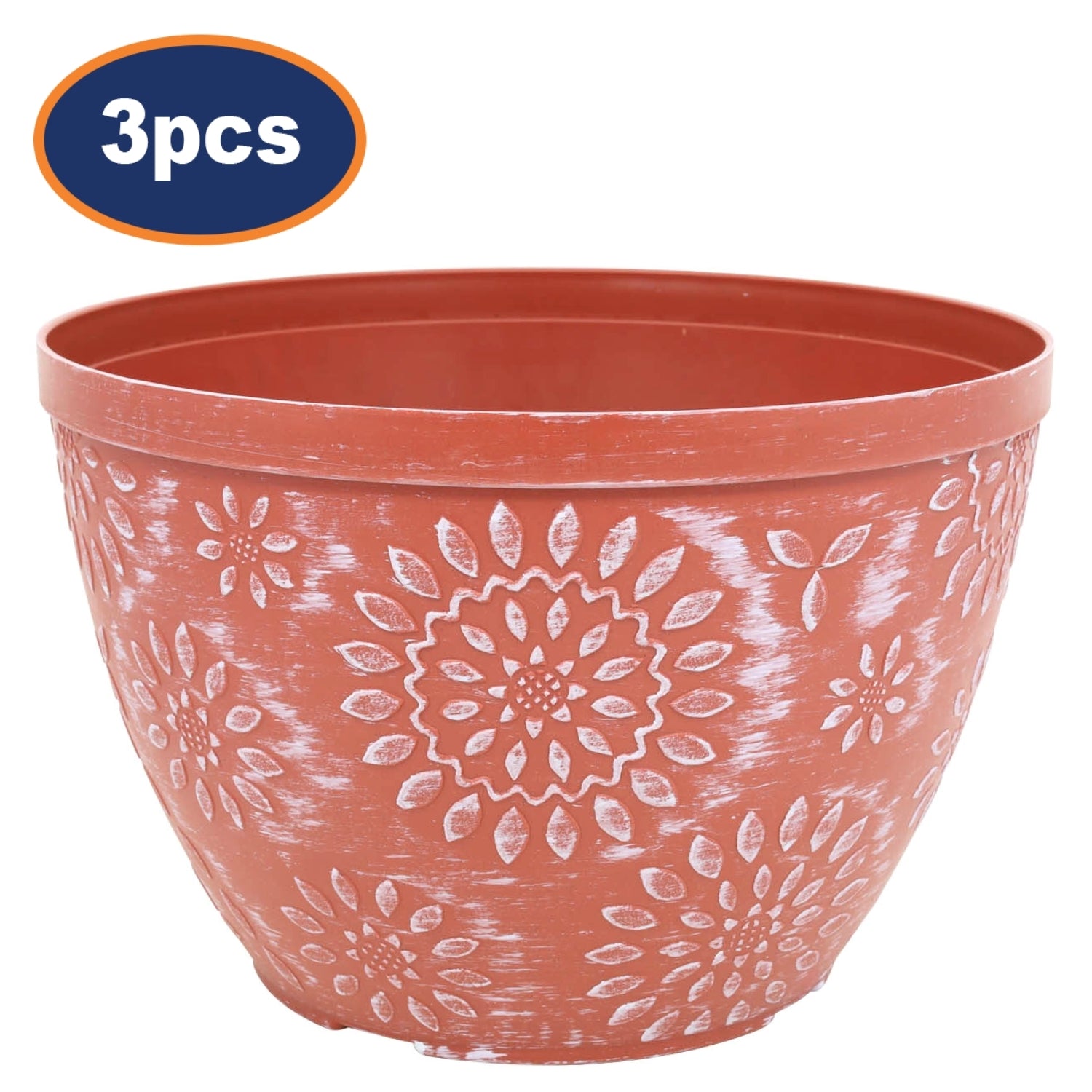 3Pcs 25cm Brown Chengdu Pot Terracotta White Brush Effect