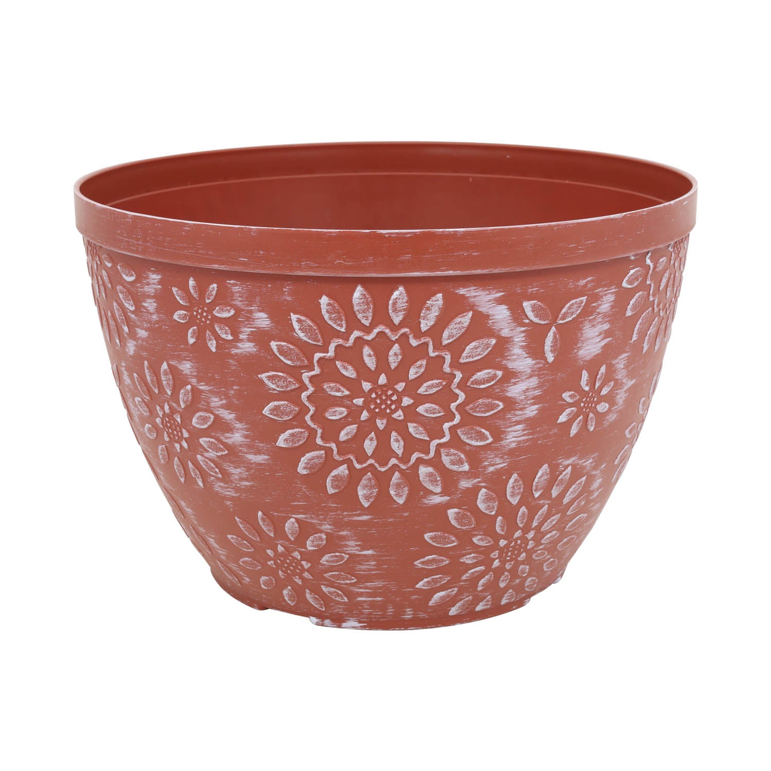 25cm Brown Chengdu Pot Terracotta White Brush Effect