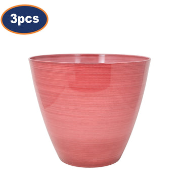 3Pcs 25cm Gloss Pink Round Plastic Savannah Pot Planter