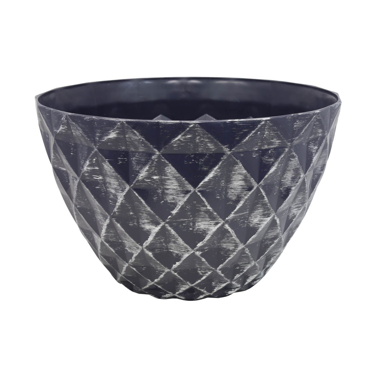 33cm Grey Round Plastic Diamond Planter With Silver Brush