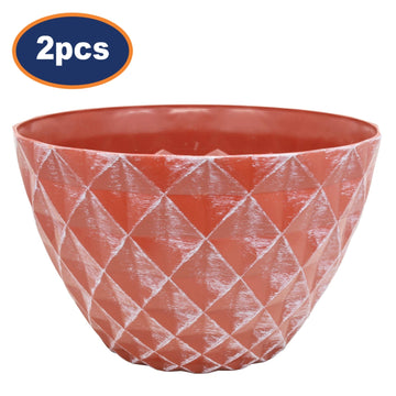 2Pcs 33cm Terracotta Round Plastic Diamond Planter With White Brush