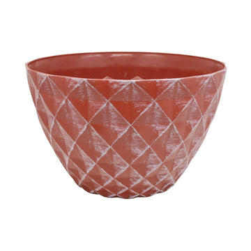 33cm Terracotta Round Plastic Diamond Planter With White Brush