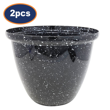 2Pcs 25cm Round Plastic Honey Pot Planter Black Gloss