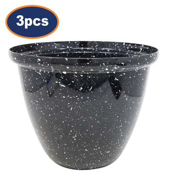 3Pcs 25cm Round Plastic Honey Pot Planter Black Gloss