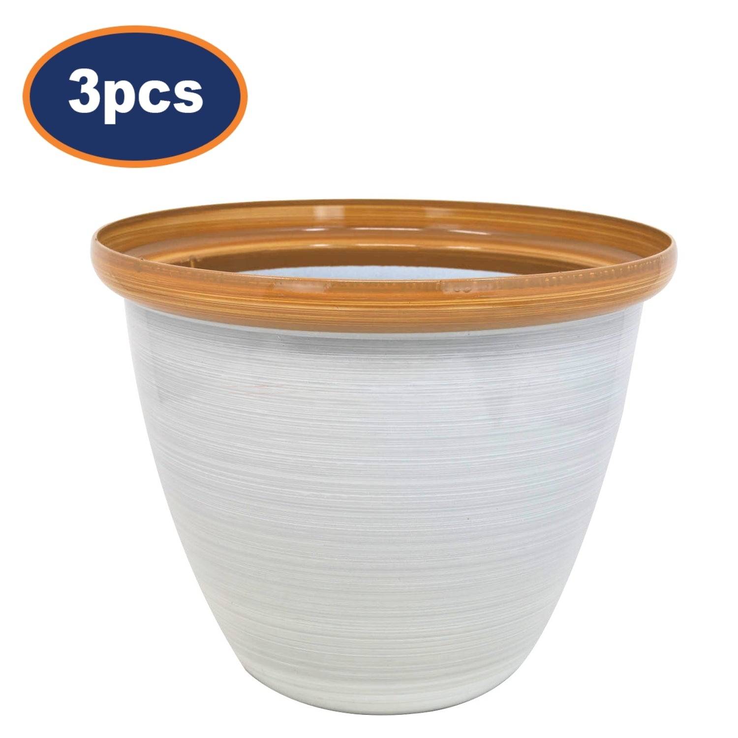 3Pcs 25cm Round Plastic Honey Pot Planter Beige Gloss