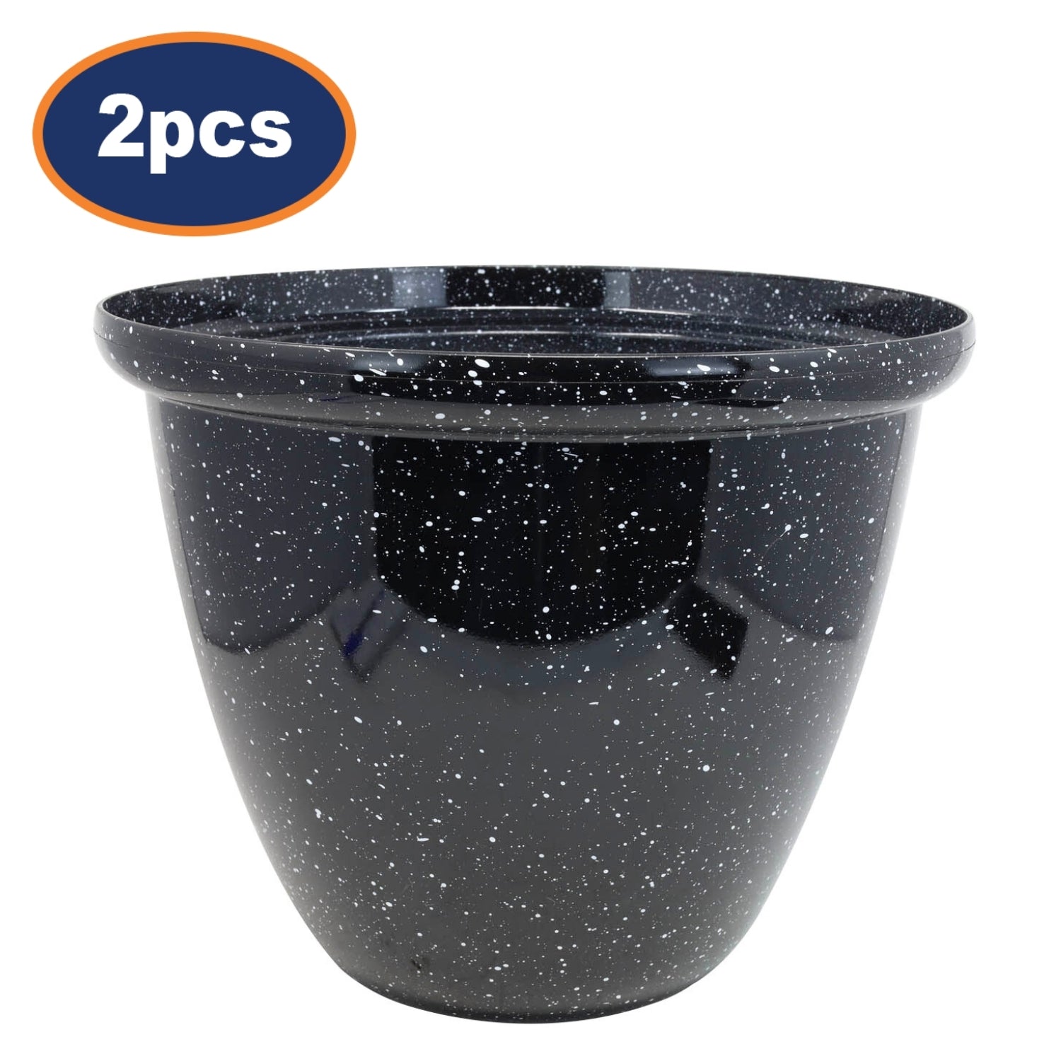 2Pcs 30cm Round Plastic Honey Pot Planter Black Gloss