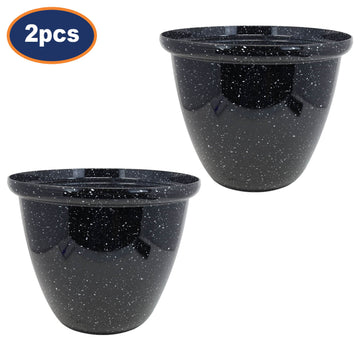 2Pcs 30cm Round Plastic Honey Pot Planter Black Gloss