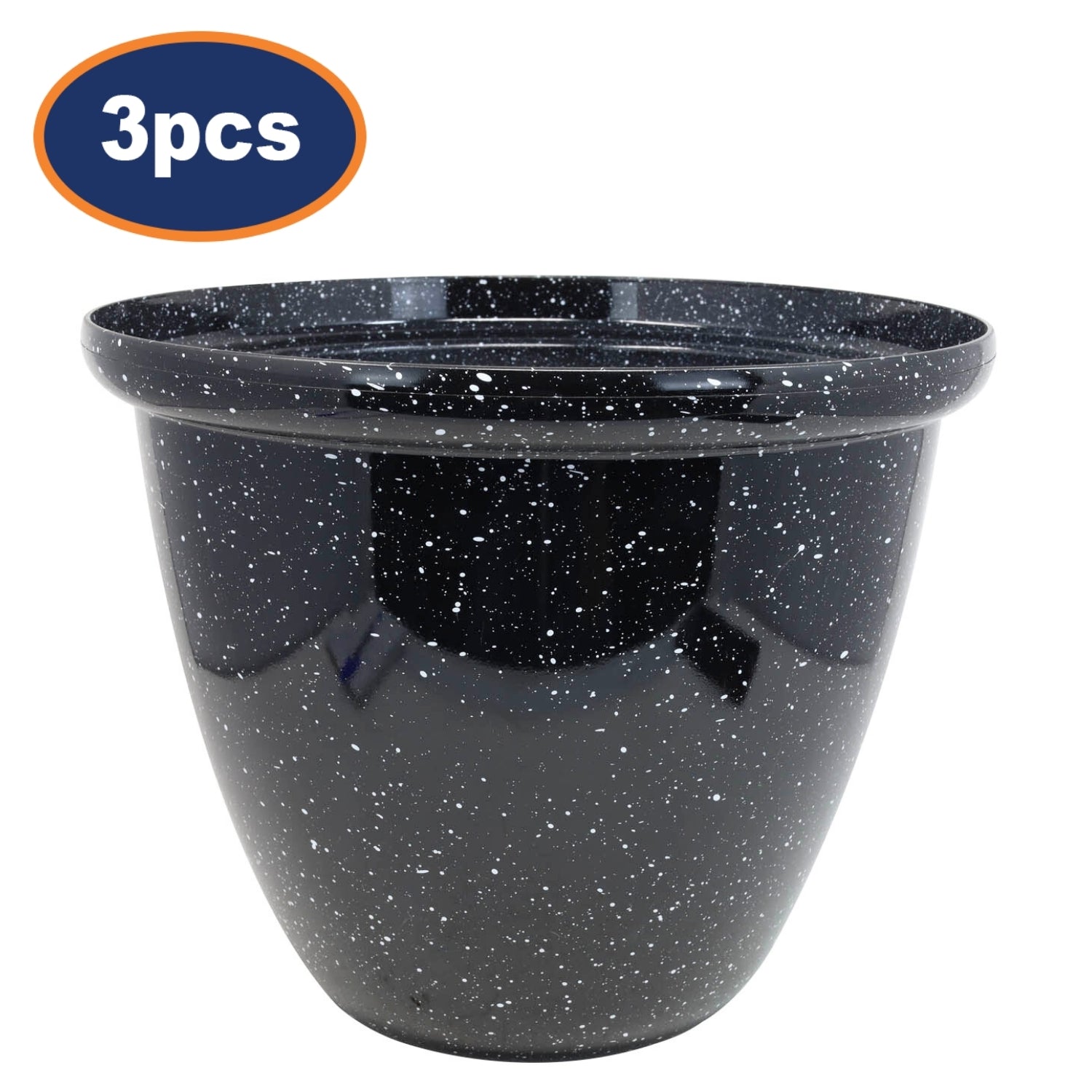 3Pcs 30cm Round Plastic Honey Pot Planter Black Gloss