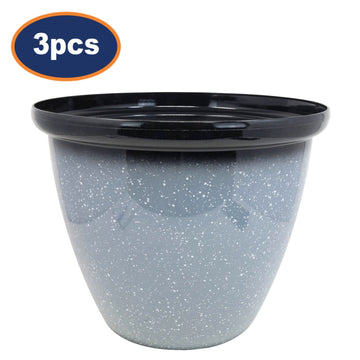 3Pcs 30cm Round Plastic Honey Pot Planter Grey Speckled Gloss