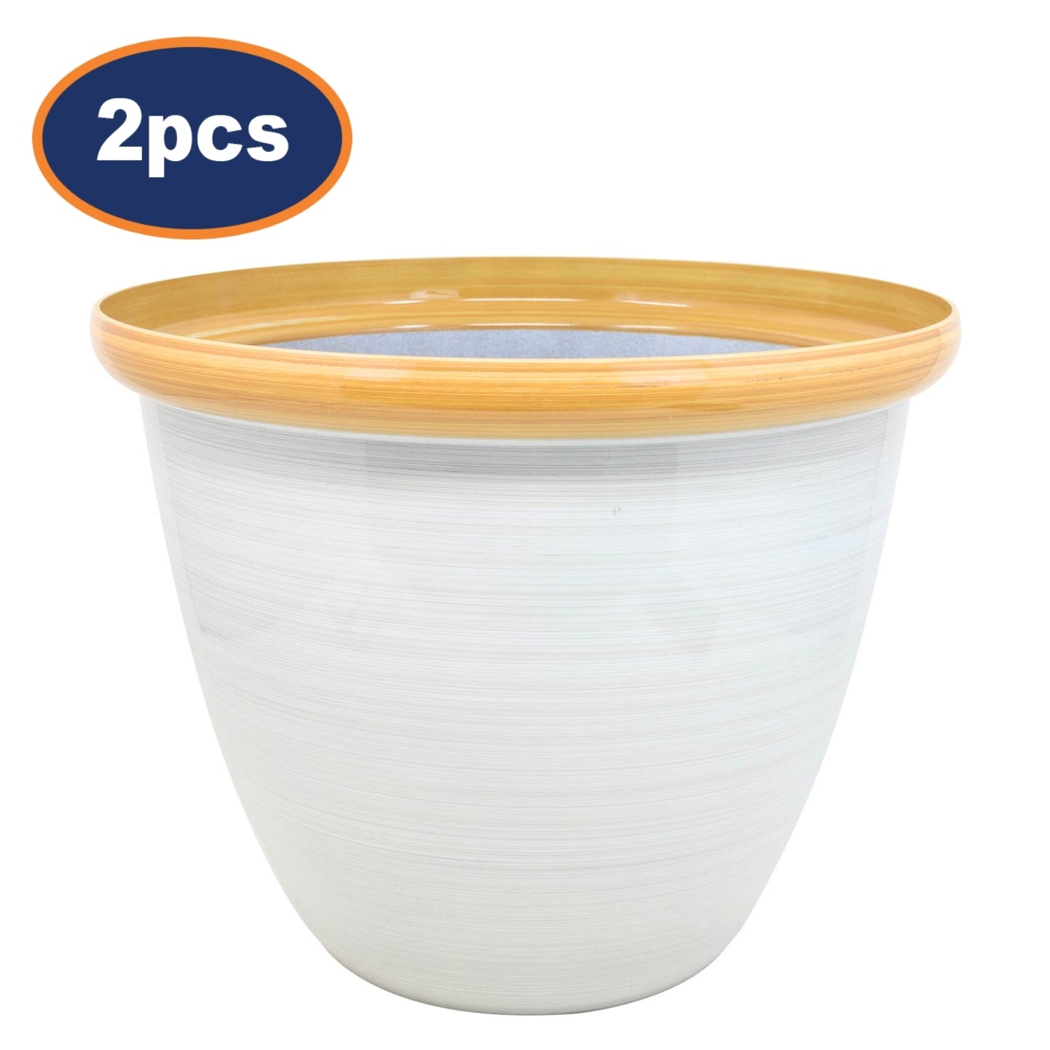 2Pcs 30cm Round Plastic Honey Pot Planter Beige Gloss