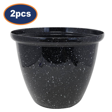 2Pcs 33cm Round Plastic Honey Pot Planter Black Gloss