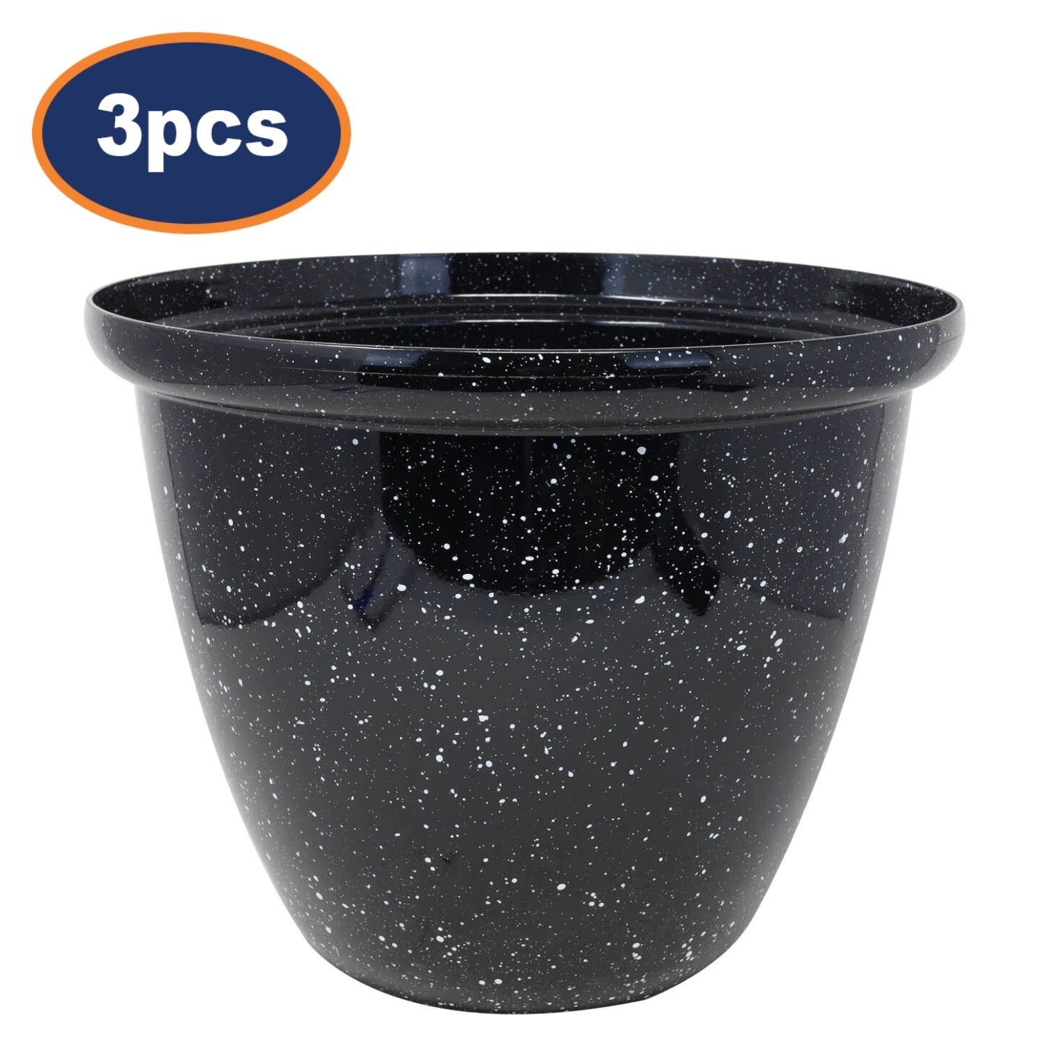 3Pcs 33cm Round Plastic Honey Pot Planter Black Gloss