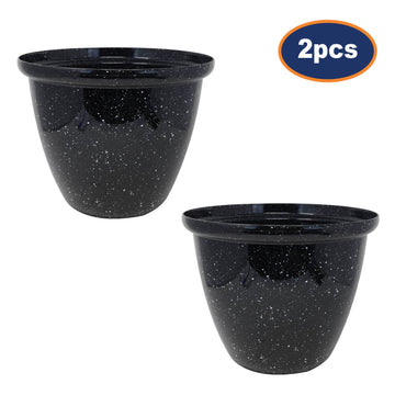 2Pcs 33cm Round Plastic Honey Pot Planter Black Gloss