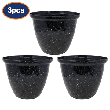 3Pcs 33cm Round Plastic Honey Pot Planter Black Gloss