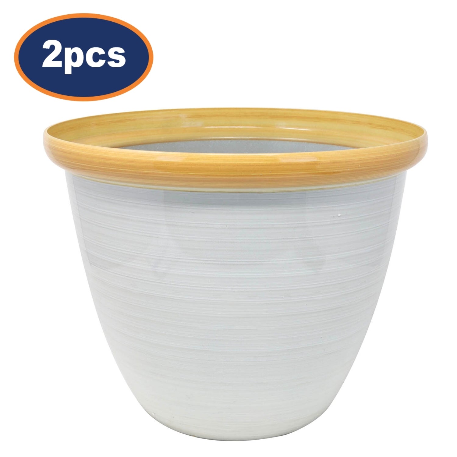 2Pcs 33cm Round Plastic Honey Pot Planter Beige Gloss