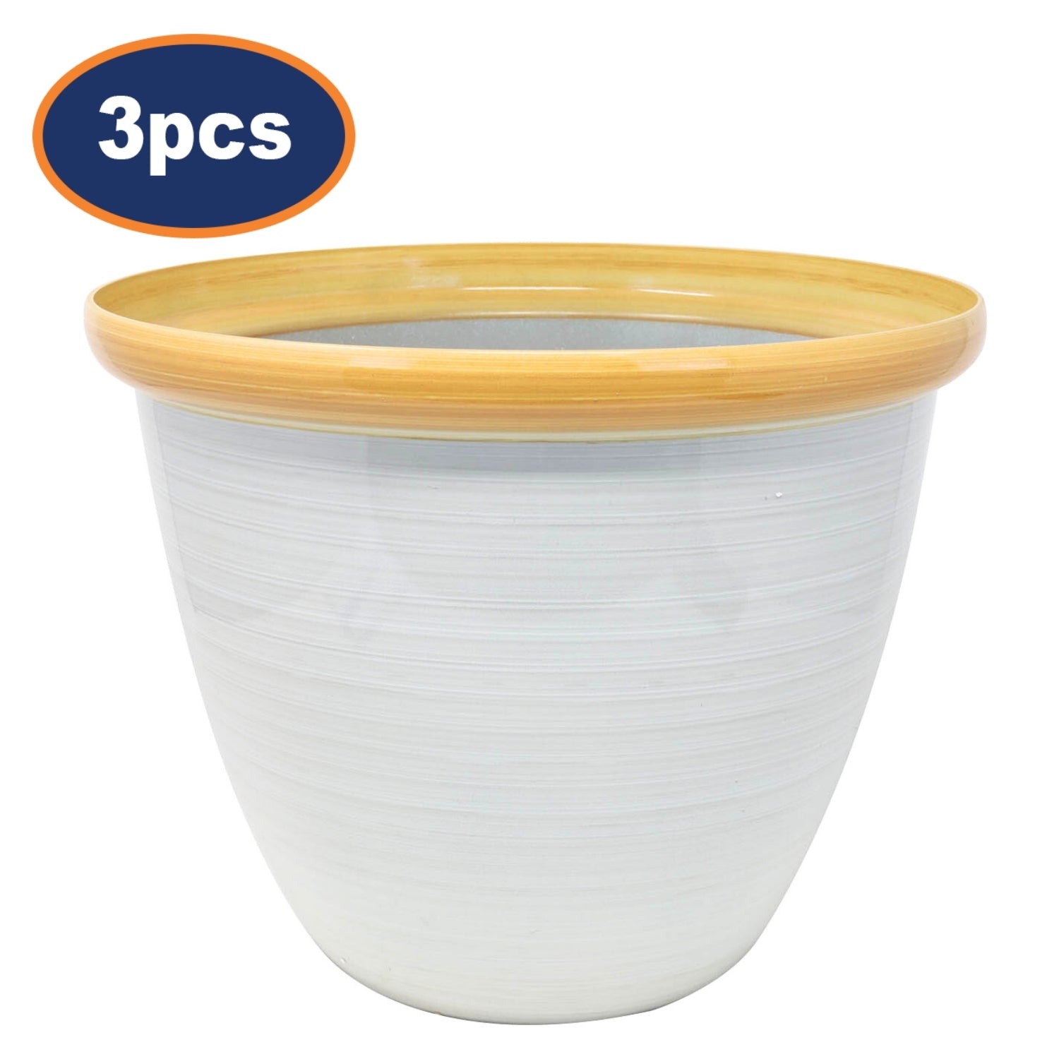 3Pcs 33cm Round Plastic Honey Pot Planter Beige Gloss