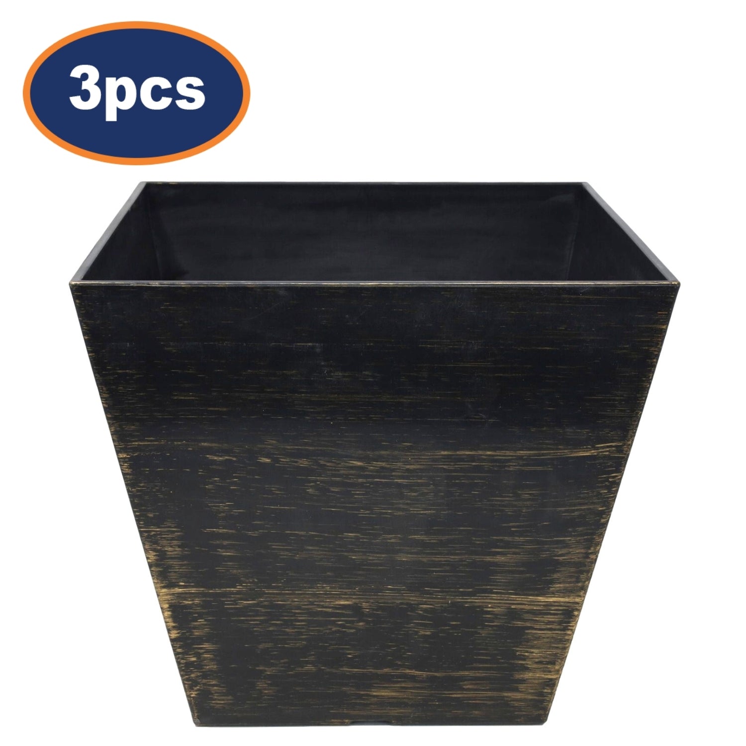 3Pcs 30cm Black Standard Square Planter With Gold Brush