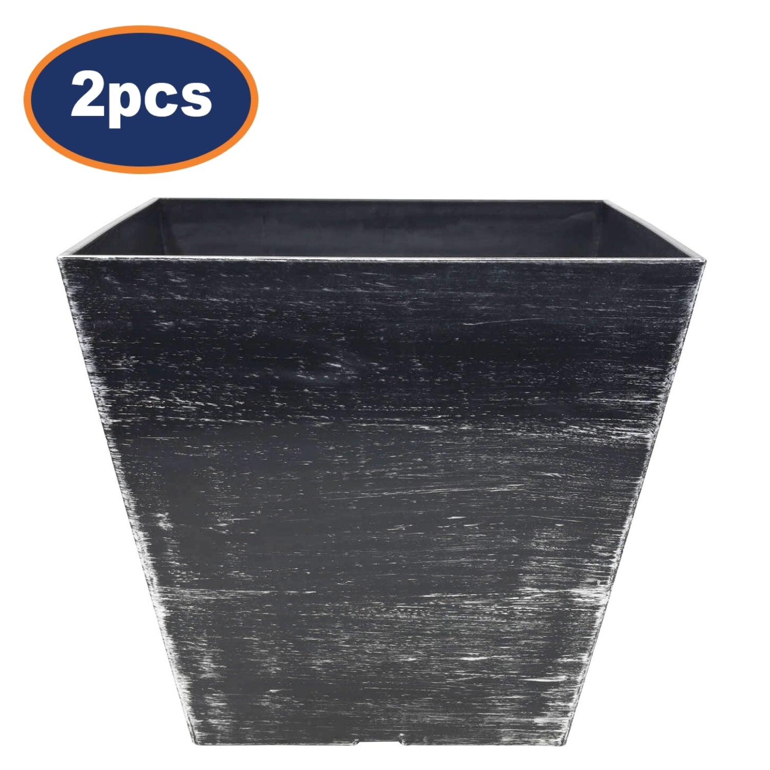 2Pcs 30cm Black Standard Square Planter With Silver Brush