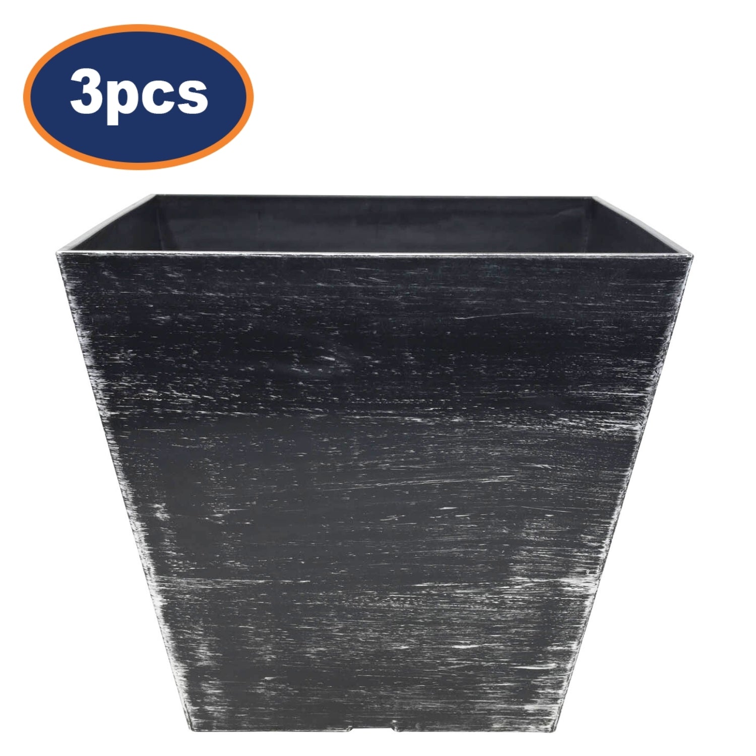 3Pcs 30cm Black Standard Square Planter With Silver Brush