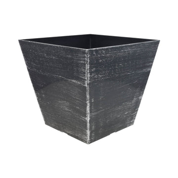 12 Inch Black Standard Square Planter With Silver Brush