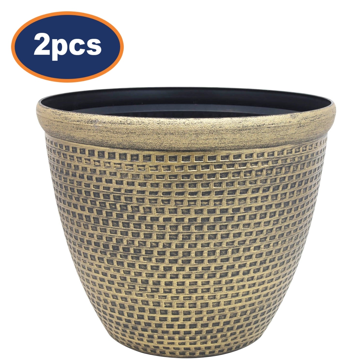 2Pcs 25cm Antique Gold Cromarty Plastic Planter