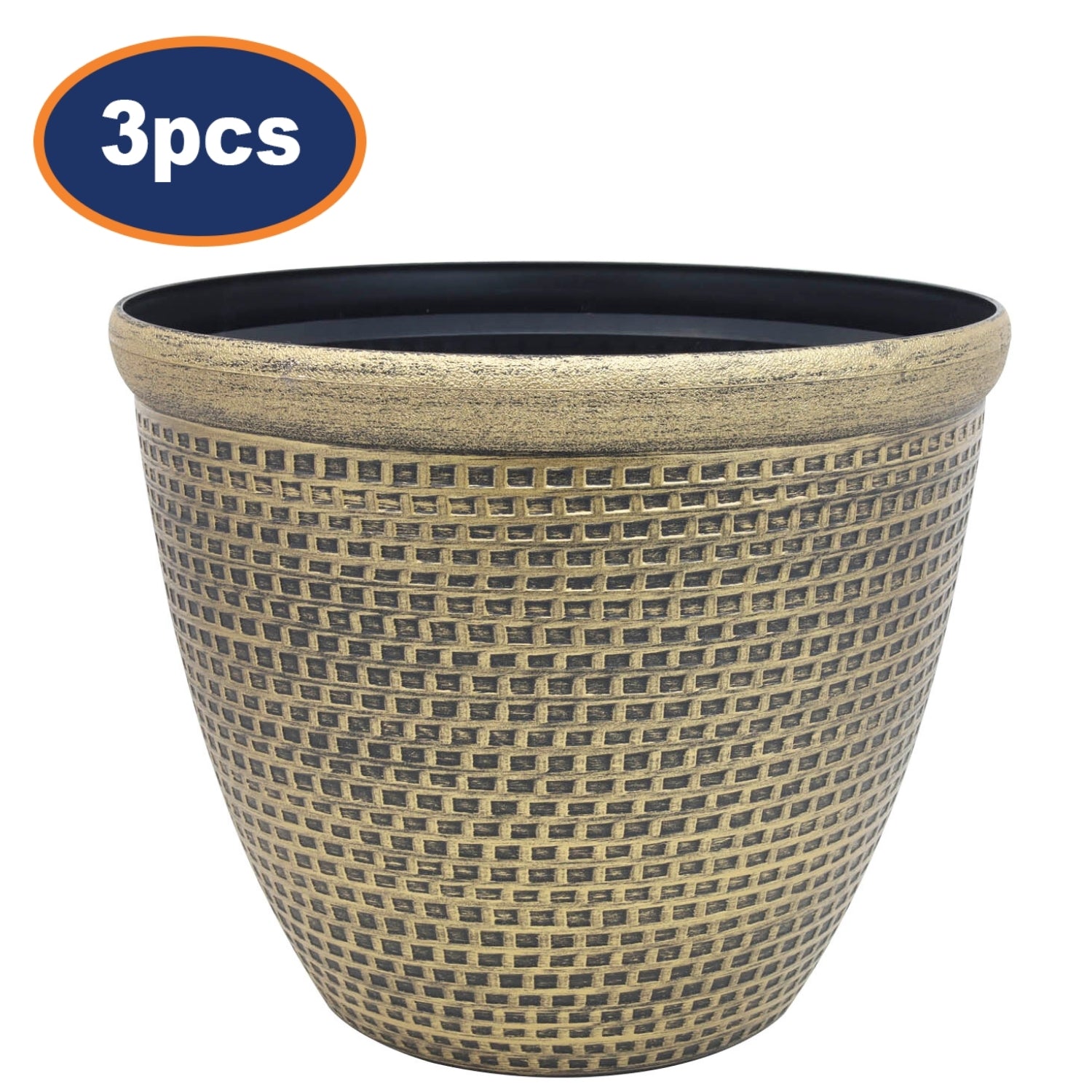 3Pcs 25cm Antique Gold Cromarty Plastic Planter