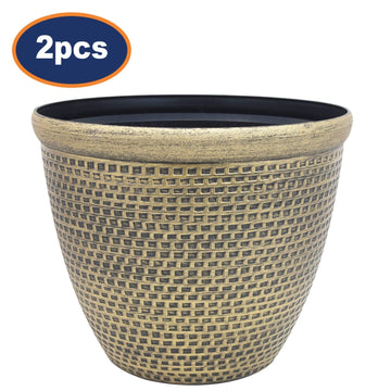 2Pcs 30cm Antique Gold Cromarty Round Plastic Planter