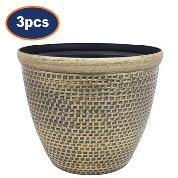 3Pcs 30cm Antique Gold Cromarty Round Plastic Planter