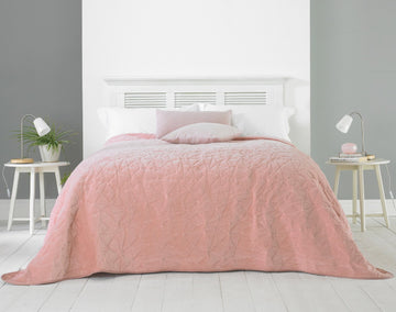 Velvet Geometric Quilted Bedspread Blush Pink