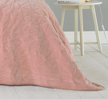 Velvet Geometric Quilted Bedspread Blush Pink