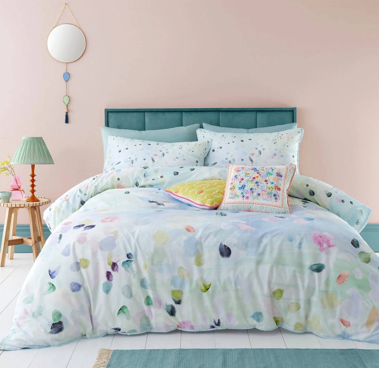 Abstract Watercolour Paintings Duvet Cover Set, King, Duckegg Blue