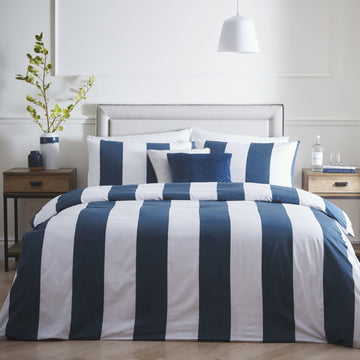 Alissia 100% Cotton Nautical Stripe Duvet Cover Set, Double, Blue & White