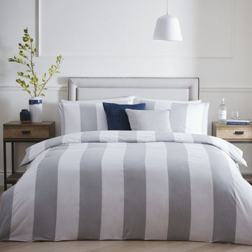 Alissia 100% Cotton Stripe Duvet Cover Set, King, Grey & White