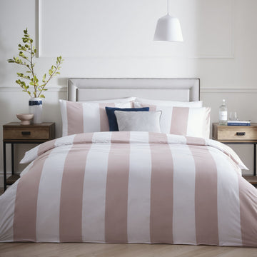 Alissia 100% Cotton Stripe Duvet Cover Set, Double, Pink & White
